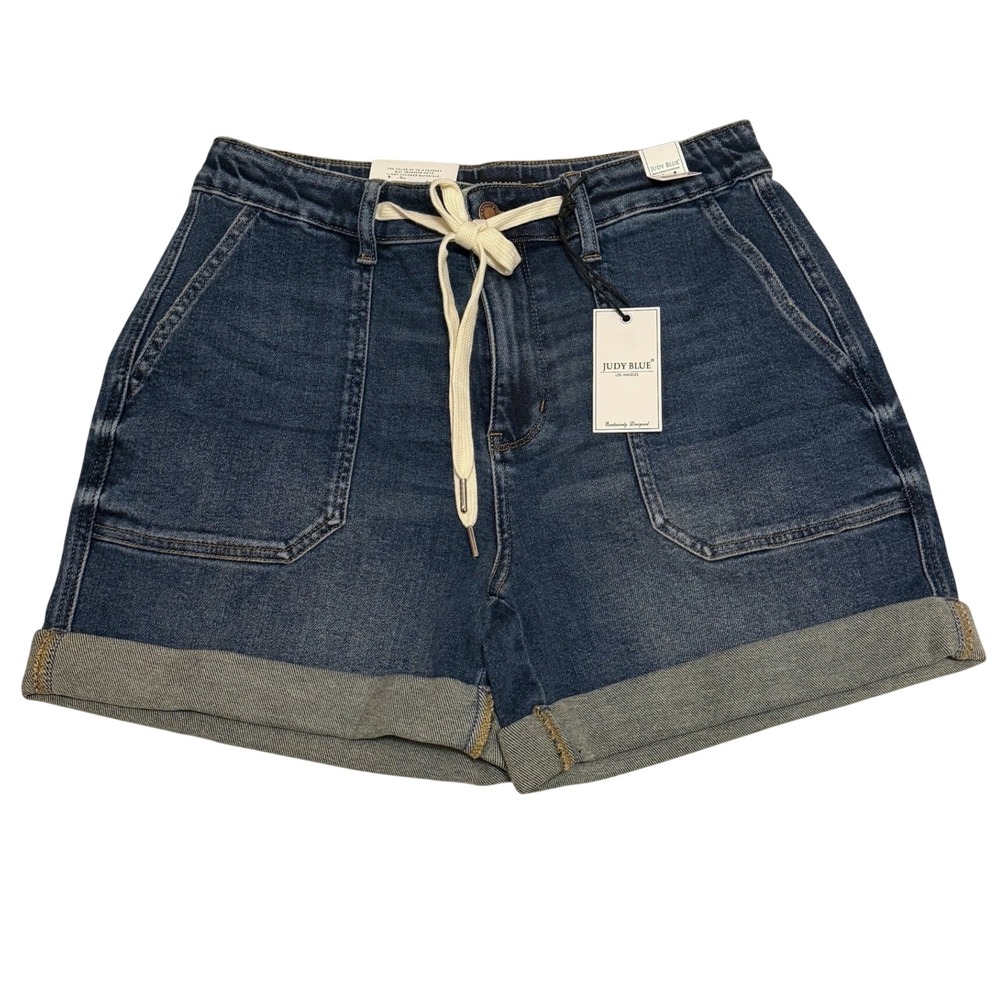 Judy Blue Tie Me Down High Rise Denim Jogger Shorts Dark Wash NWT JB150343 DK
